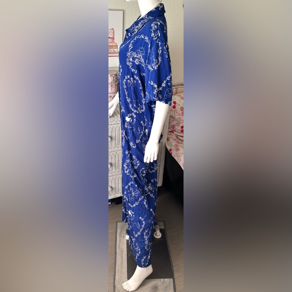 Lazy OAF “Accidents” Blue Illustrated Button Front Jumpsuit Wide Leg Plus Sz. 20 - Picture 4 of 12